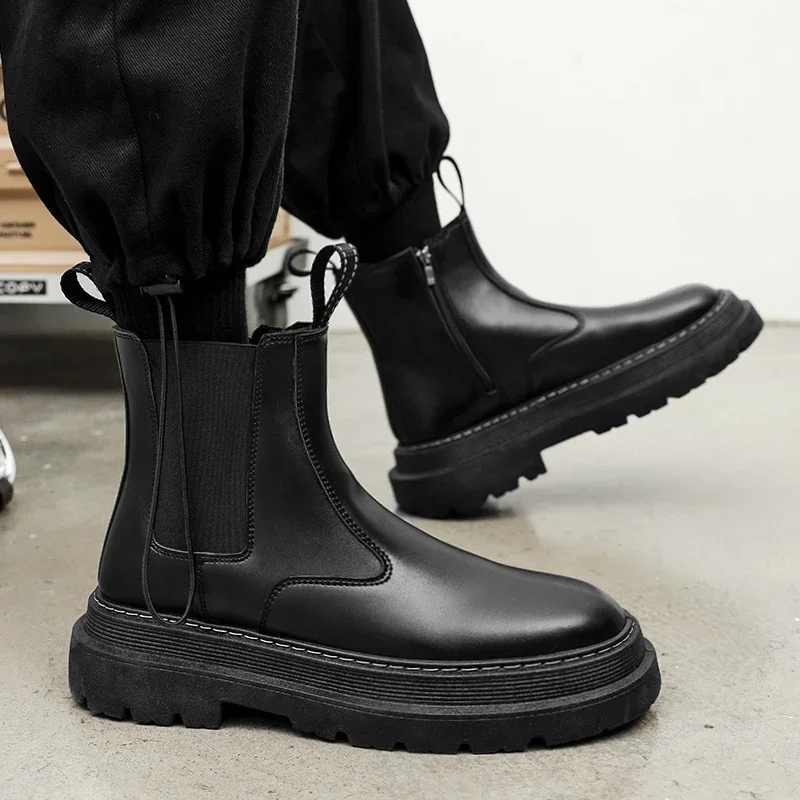 Heren Schoenen 2023 Высококачественные черные матовые мужские ботинки Новая мода на молнии Челси Ботинки Противоскользящие мужские короткие ботинки на толстой подошве