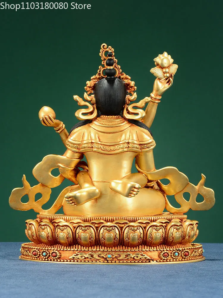 21см медь латунь резьба позолота позолота зеленая статуя будды джамбалы тибетский буддизм бог богатства скульптура 3