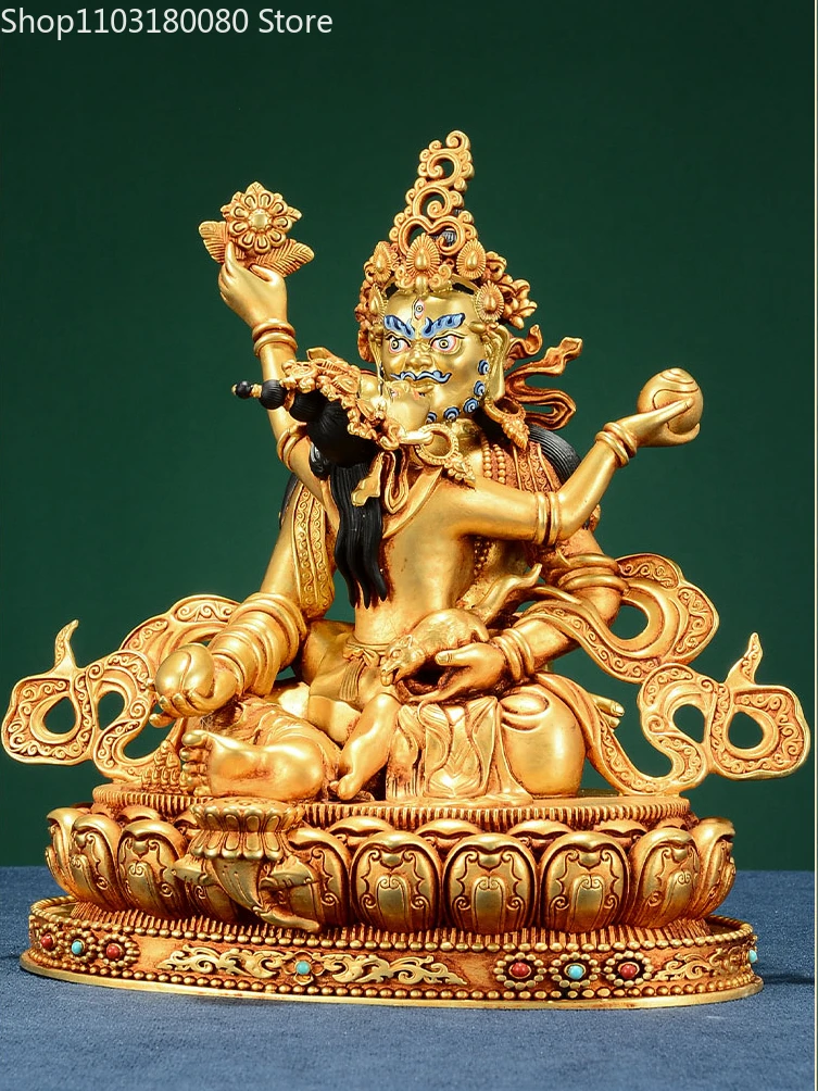 21см медь латунь резьба позолота позолота зеленая статуя будды джамбалы тибетский буддизм бог богатства скульптура 4