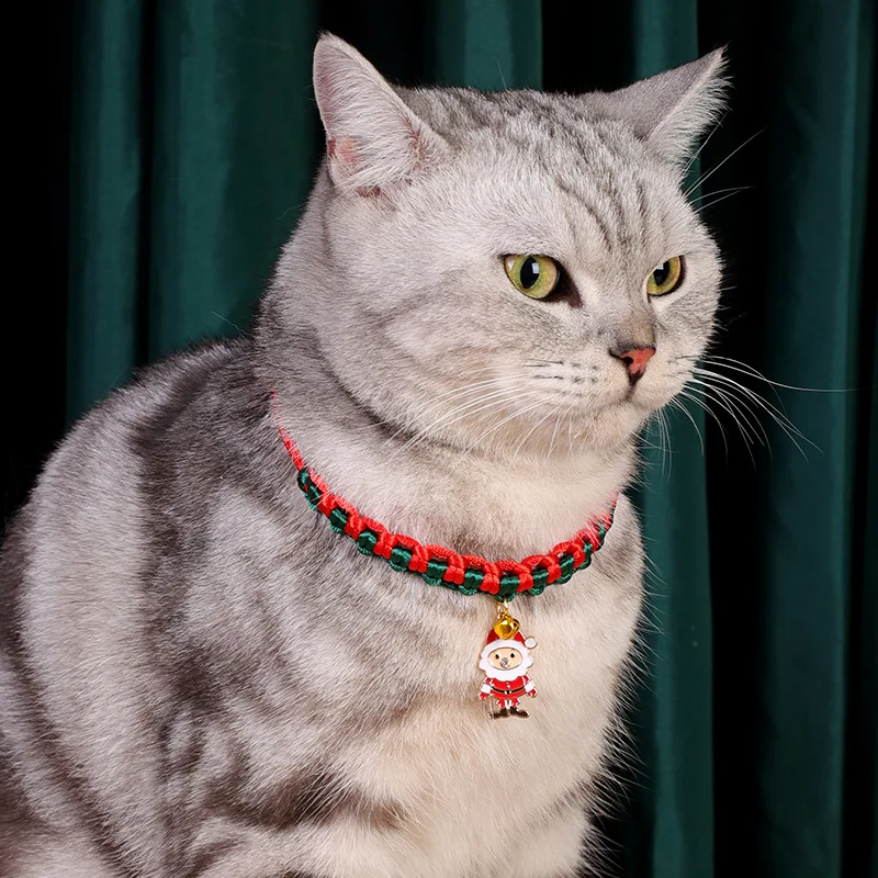 Рождественское вязание ожерелье для домашних животных ошейник для домашних животных diy регулируемый красный и зеленый китайский узел вязание рождественский кулон 1