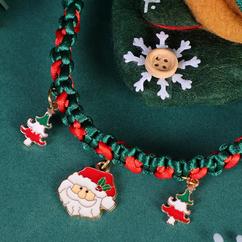Рождественское вязание ожерелье для домашних животных ошейник для домашних животных diy регулируемый красный и зеленый китайский узел вязание рождественский кулон 2
