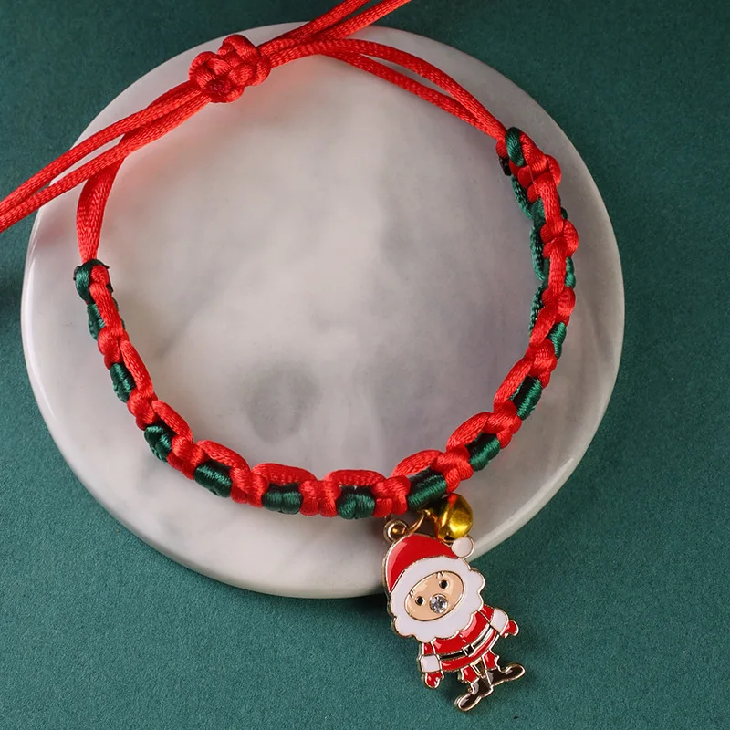 Рождественское вязание ожерелье для домашних животных ошейник для домашних животных diy регулируемый красный и зеленый китайский узел вязание рождественский кулон 4