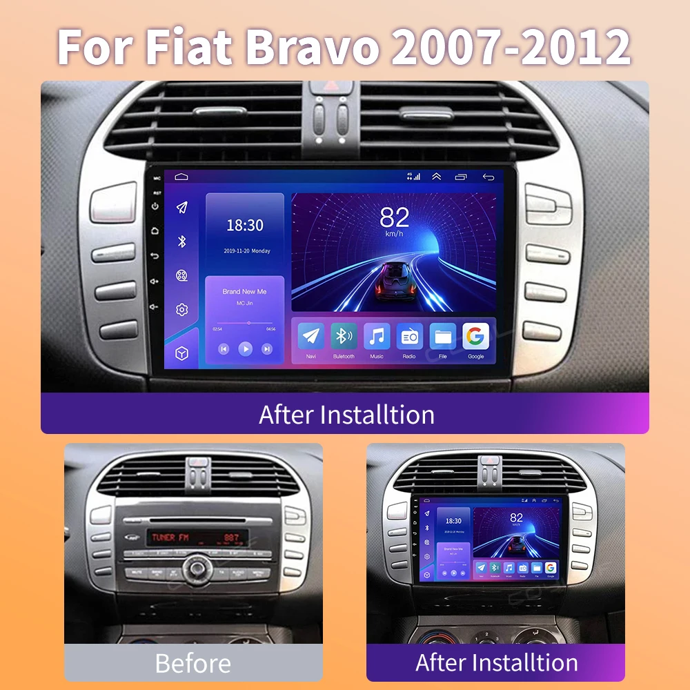 Автомагнитола Android 13 Carplay Мультимедийный видеоплеер 2 Din GPS навигация для Fiat Bravo 2007-2012 Авторадио Аудио Стерео 4G 2