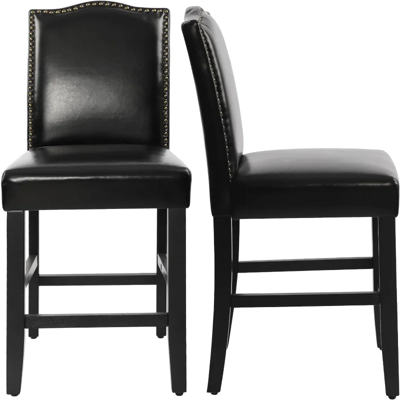 LSSPAID Набор барных стульев из 2 штук, табуреты высотой с полиуретановой столешницей, табурет с мягкой обивкой сиденья 23,5 дюйма, стулья из массива дерева, черный