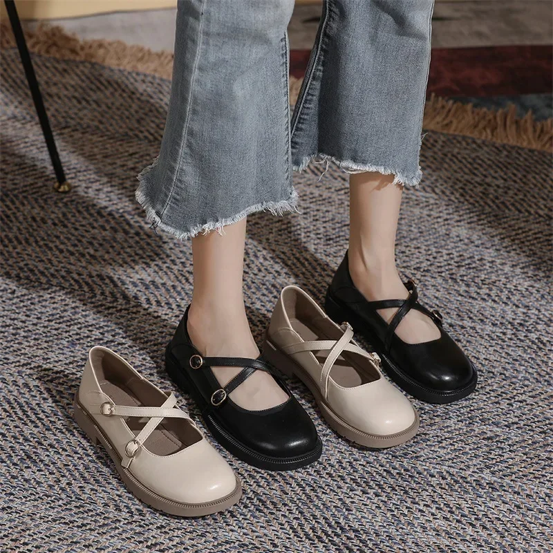 Женская обувь Мэри Джейн Мягкая кожаная обувь Новые женские лоферы Японский стиль колледжа Одинарная обувь Женская британская женская обувь на плоской подошве 4