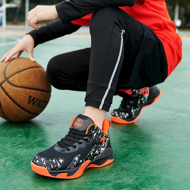 Совершенно новая детская баскетбольная обувь Кроссовки для мальчиков с высоким верхом Дизайн Синяя детская спортивная обувь Нескользящая корзина Тренерская обувь Kid 4