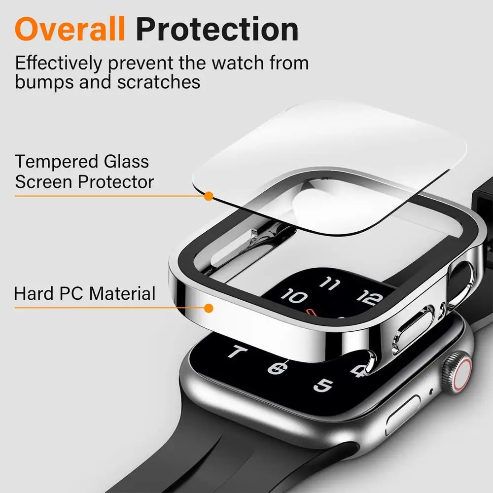Закаленное стекло + крышка для Apple Watch Ultra 1 2 49 мм Чехол Полноэкранная защитная пленка для iWatch Series 9 8 7 6 se 41 мм 45 мм 44 мм 40 мм 3