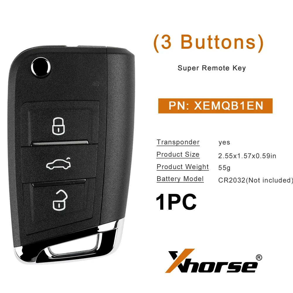 1 шт. Xhorse XEMQB1EN Super Remote Key для VW MQB 3 кнопки со встроенным Super Chip Английская версия
