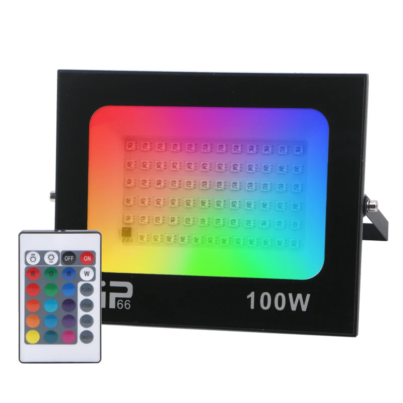 Наружное освещение RGB Прожектор IP66 Водонепроницаемый RGB Прожектор Светодиодный рефлектор AC85-265V 30 Вт 50 Вт 100 Вт с 15 цветами и холодным светом 0