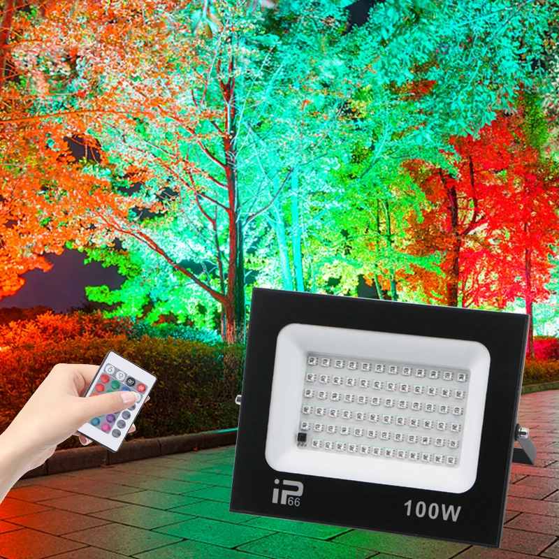 Наружное освещение RGB Прожектор IP66 Водонепроницаемый RGB Прожектор Светодиодный рефлектор AC85-265V 30 Вт 50 Вт 100 Вт с 15 цветами и холодным светом 1