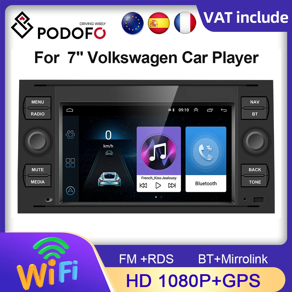 Podofo Автомобильная интеллектуальная система 2 Din Радио Android 11 Экран для Ford Mondeo S-max Focus 2 C-MAX Galaxy Carplay Nevigation WIFI4G