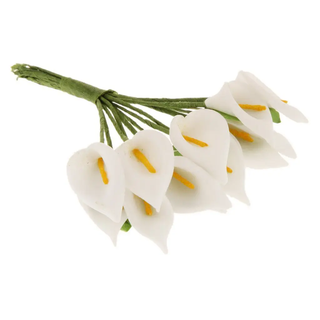 12Pcs Мини Калла Искусственный Цветок Букет Свадебное Украшение DIY Венок Подарок Белый 3