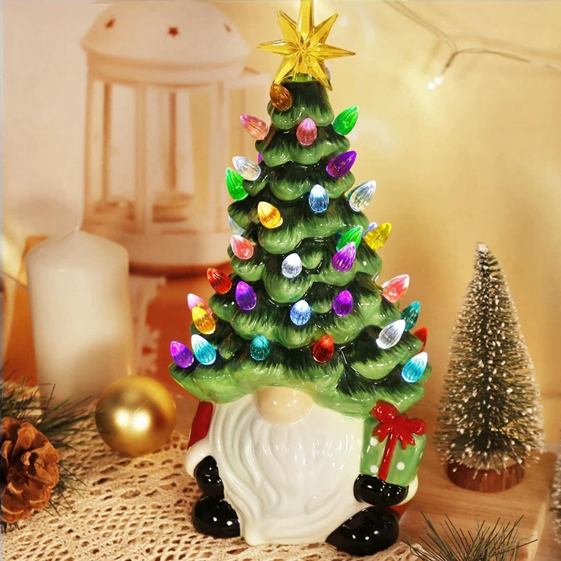 Рождественские украшения Маленький мини-праздничный декор - 6,2-дюймовая рождественская елка с подсветкой и разноцветными огнями 3