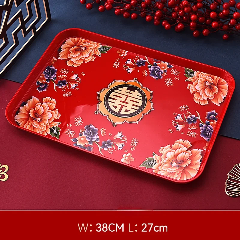  Банкет Праздничный Многоразмерный Хранение Красный Xi Поднос Кухонные принадлежности Традиционные фрукты Китайская свадебная закуска Пластиковый чай 5