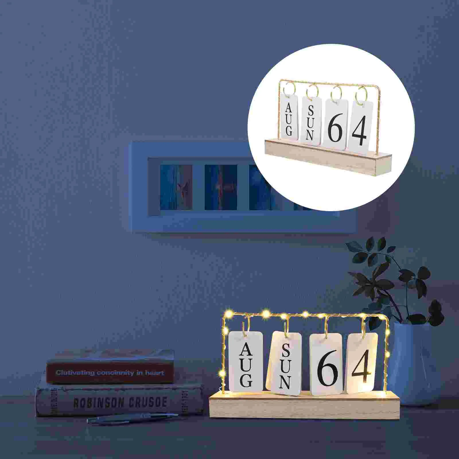  Винтажный деревянный вечный календарь Flip Month Date Display Со светодиодной подсветкой для офиса, украшения дома, фотографии, реквизита, Advent 4