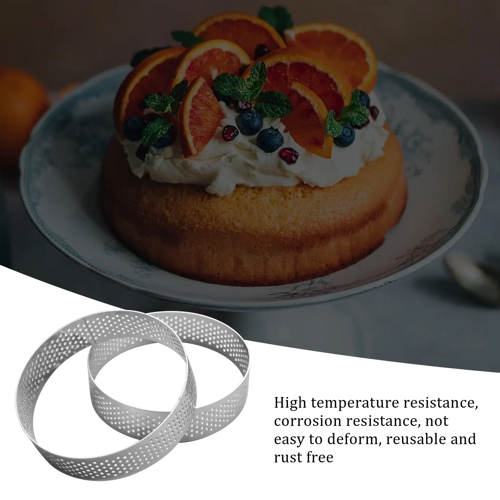  Упаковка из 8 колец для торта из нержавеющей стали, термостойкое перфорированное кольцо для мусса для торта, форма для кольца для торта, круглые инструменты для выпечки торта 4