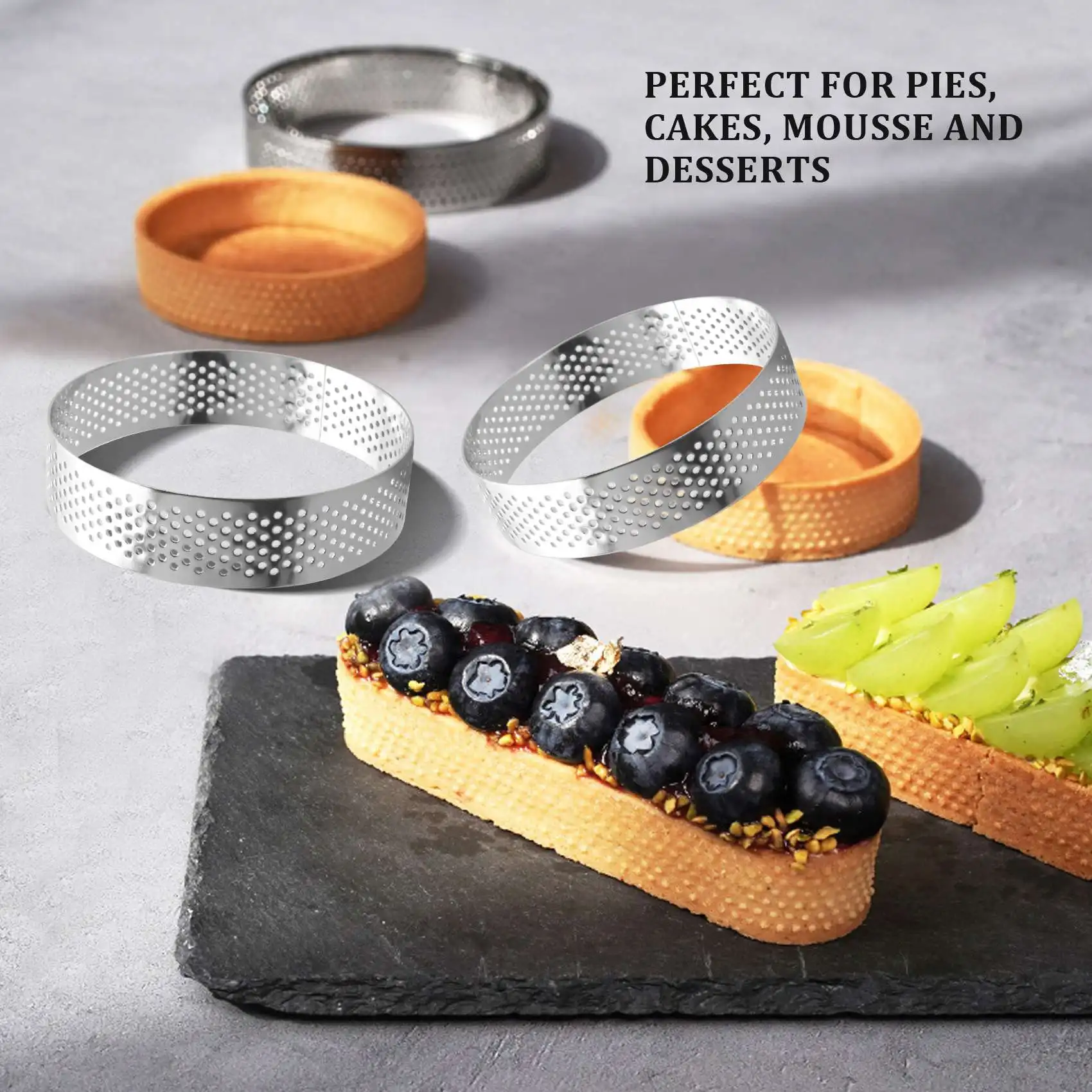  Упаковка из 8 колец для торта из нержавеющей стали, термостойкое перфорированное кольцо для мусса для торта, форма для кольца для торта, круглые инструменты для выпечки торта 5