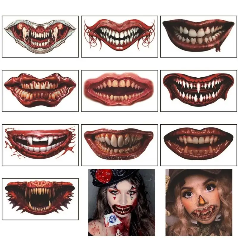 Face MouthTattoo для косплей-вечеринок Страшные наклейки для лица Хэллоуин Розыгрыш Реквизит Дропшиппинг 1