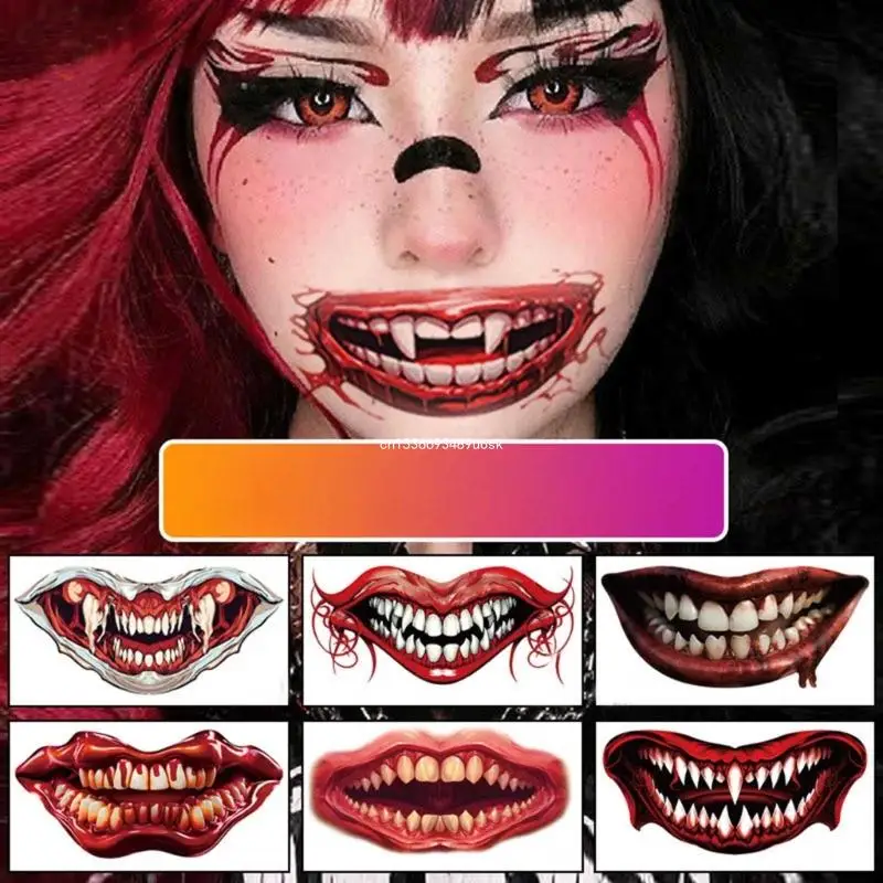 Face MouthTattoo для косплей-вечеринок Страшные наклейки для лица Хэллоуин Розыгрыш Реквизит Дропшиппинг 2
