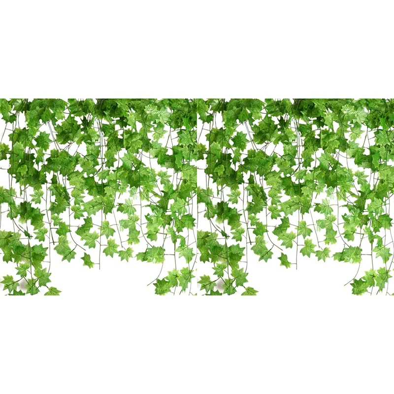 24 шт. 7,5-футовые искусственные кленовые листья висячие виноградные лозы, искусственные гирлянды плюща висячие растения для садовых свадебных украшений 0