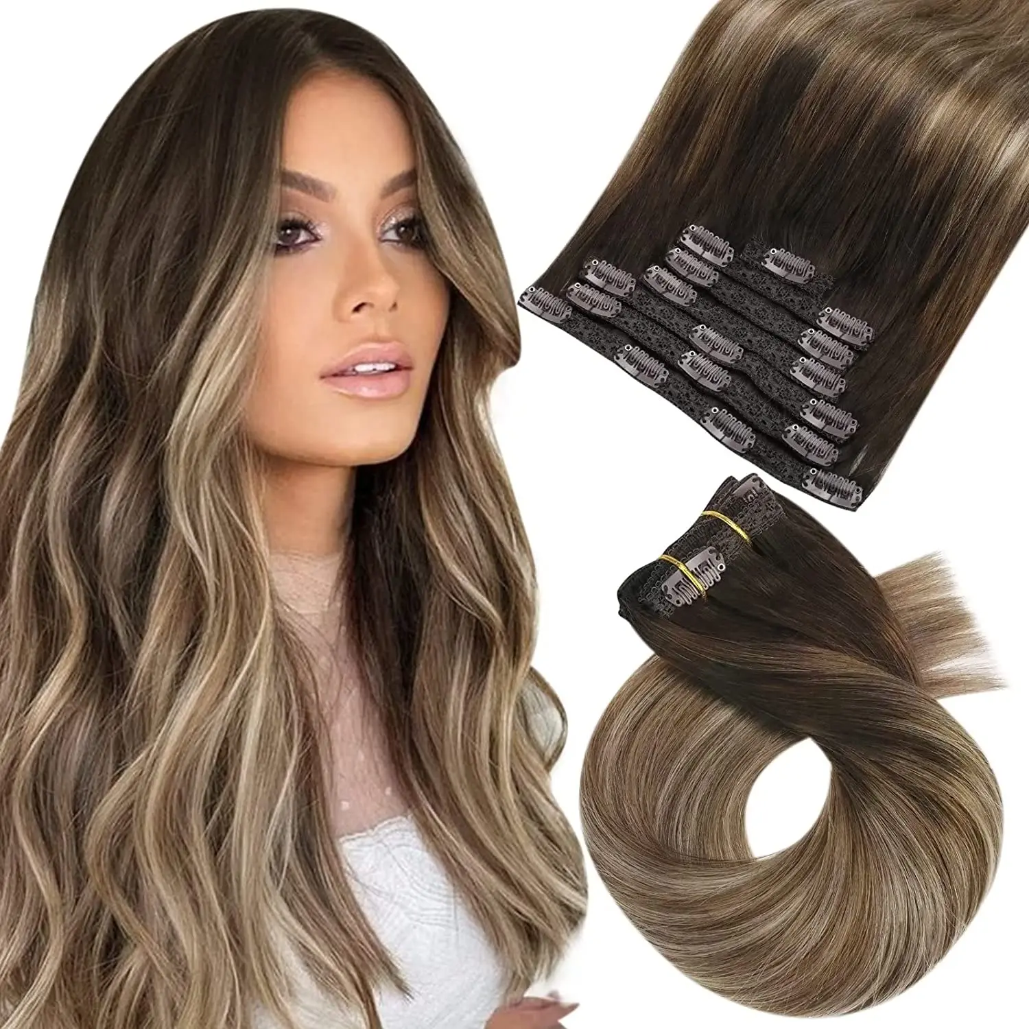[Горячая распродажа] Moresoo Clip в наращивании волос Real Natural Hair Remy Straight Set 7 шт. Бразильский зажим для наращивания человеческих волос