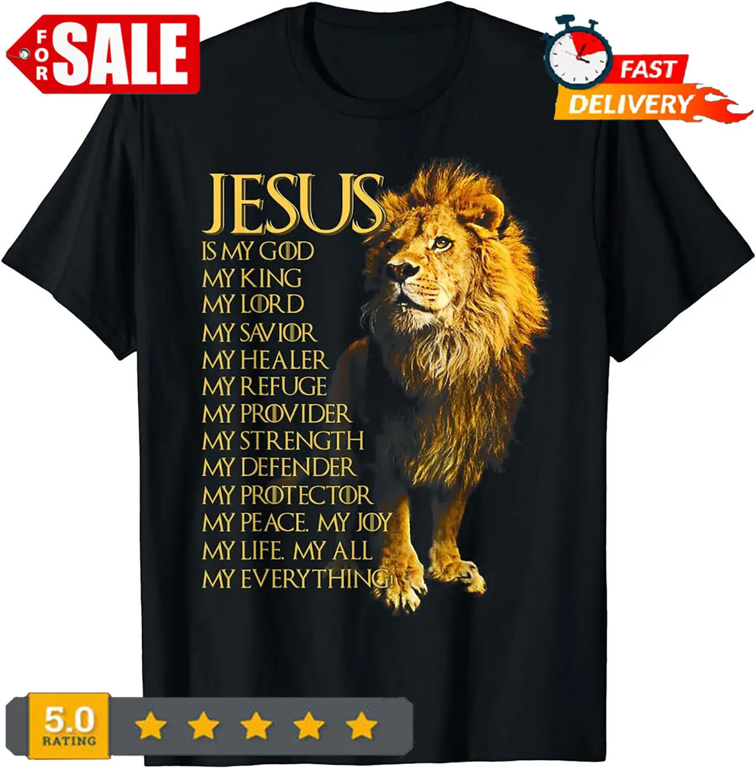 Иисус - мой Бог Царь, мой Господь, мой Спаситель, Желтый лев, христианская футболка 0