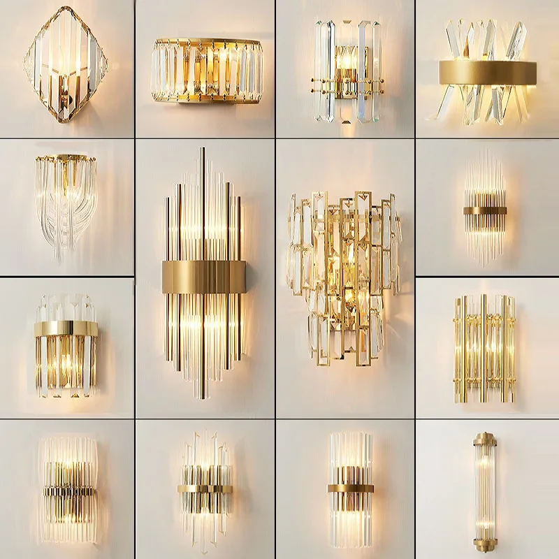 Современные золотые хрустальные настенные светильники прикроватные для спальни гостиной Украшение дома Светодиодное бра Ванная комната Внутренние настенные светильники