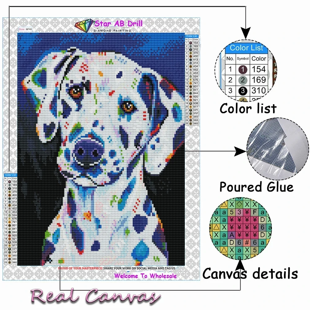 Spot Dog AB Drills 5d Полная алмазная живопись Новая коллекция 2023 Вышивка Животное Стежок Искусство Сделай сам Мозаика Домашний Декор Хобби Подарок 1