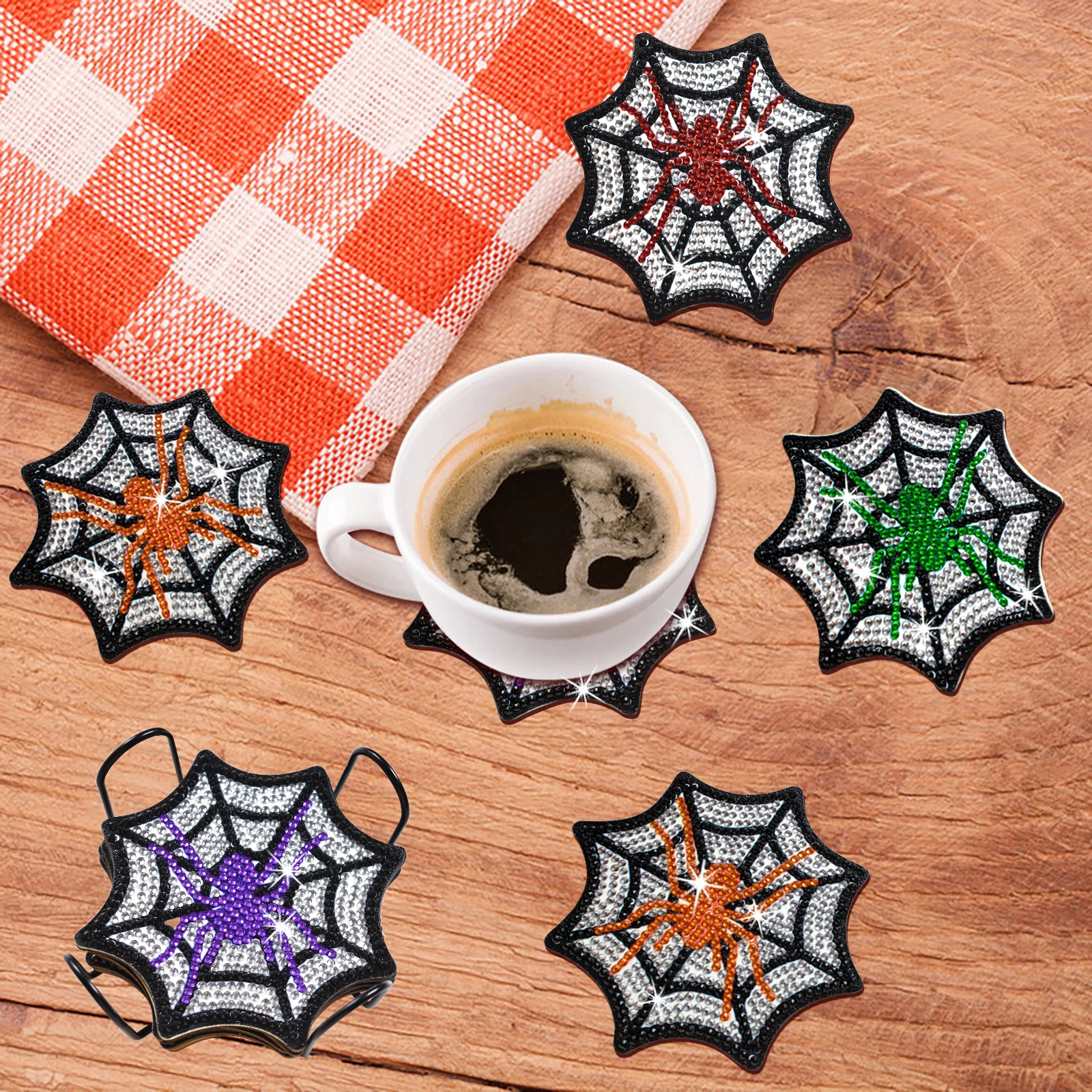 8 шт./компл. DIY Diamond Art Coasters для взрослых Spider Net Diamond Painting Coasters с держателем Diamond Art Painting Coasters Sets 2