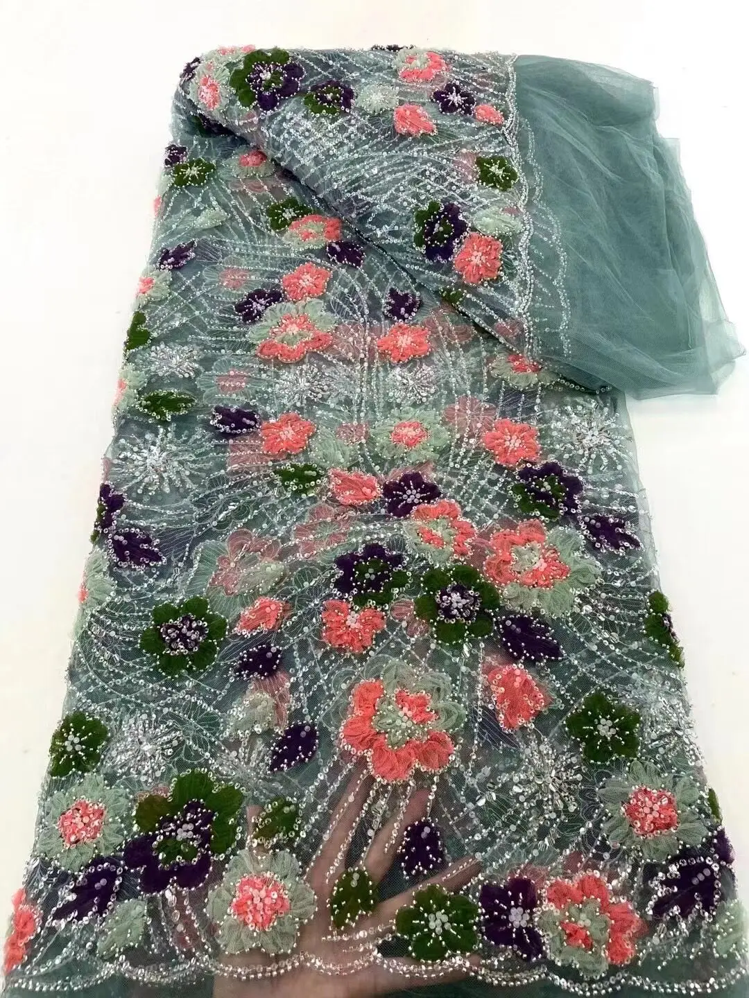 нигерийский кружевной материал с бусинами J-1308369 для вечерних платьев Французская кружевная ткань Высокое качество Новое бисерное тюлевое кружево 1