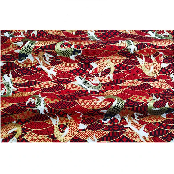 Японская ткань Красная хлопковая ткань кои, лоскутная ткань, DIY Бижутерия Пэчворк Швейный материал для квилтинга 2