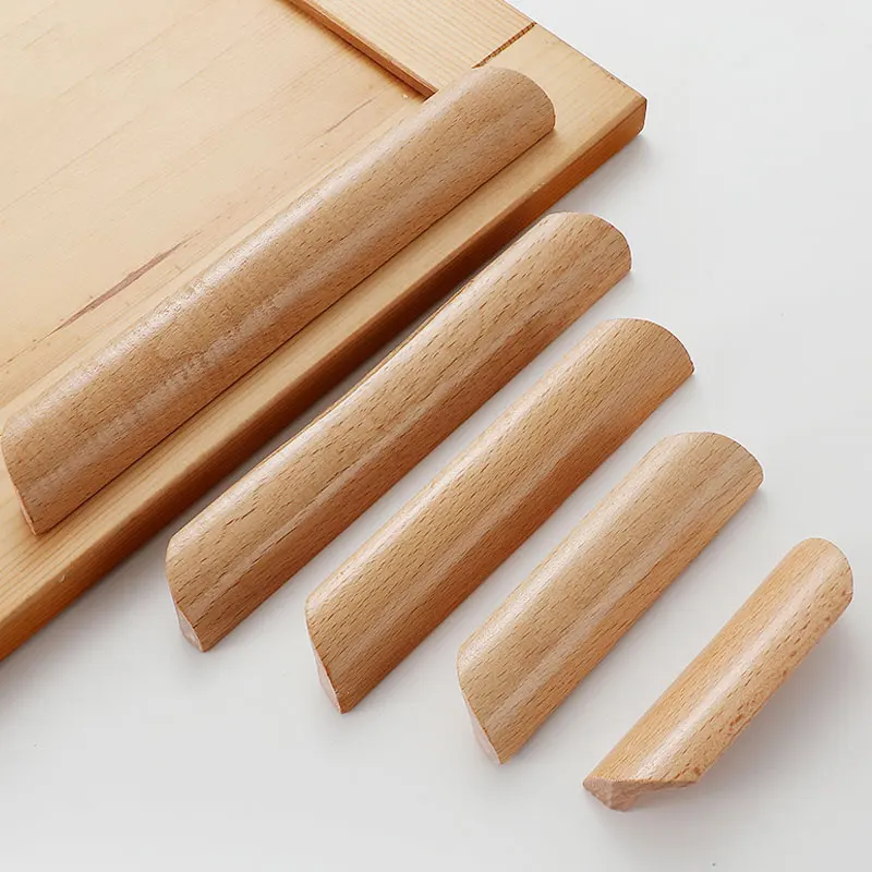 Скандинавские деревянные ручки для шкафов и ящиков Мебельная ручка из массива дерева 64/96/128 мм Кухонный шкаф Ручки шкафа Ручки Pulls 4
