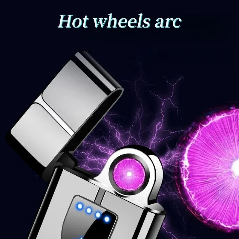 Металлический ветрозащитный Hot Wheels Дуговая зажигалка Сенсорный чувствительный плазменный импульс Беспламенный портативный прикуриватель для мужчин 4