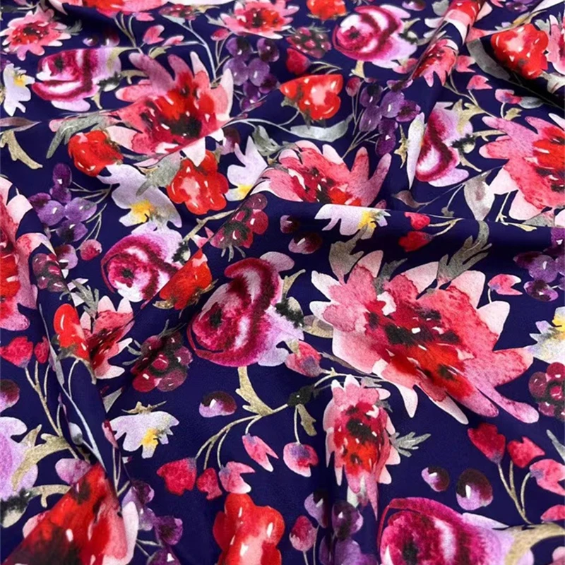 Мода Потрясающая Игривая Печать Цветочный Эластичный Креп Де Шин Шелковая Ткань Темперамент Платье Рубашка Ткань Дизайнерская ткань 5