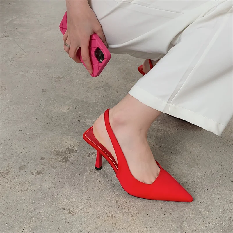 2022 Мода Элегантные Женщины 9 см Высокие каблуки Тапочки Леди Слингбэк Мюли Фиолетовый Зеленый Оранжевый Каблуки Роскошные Слайды Свадебная обувь 5