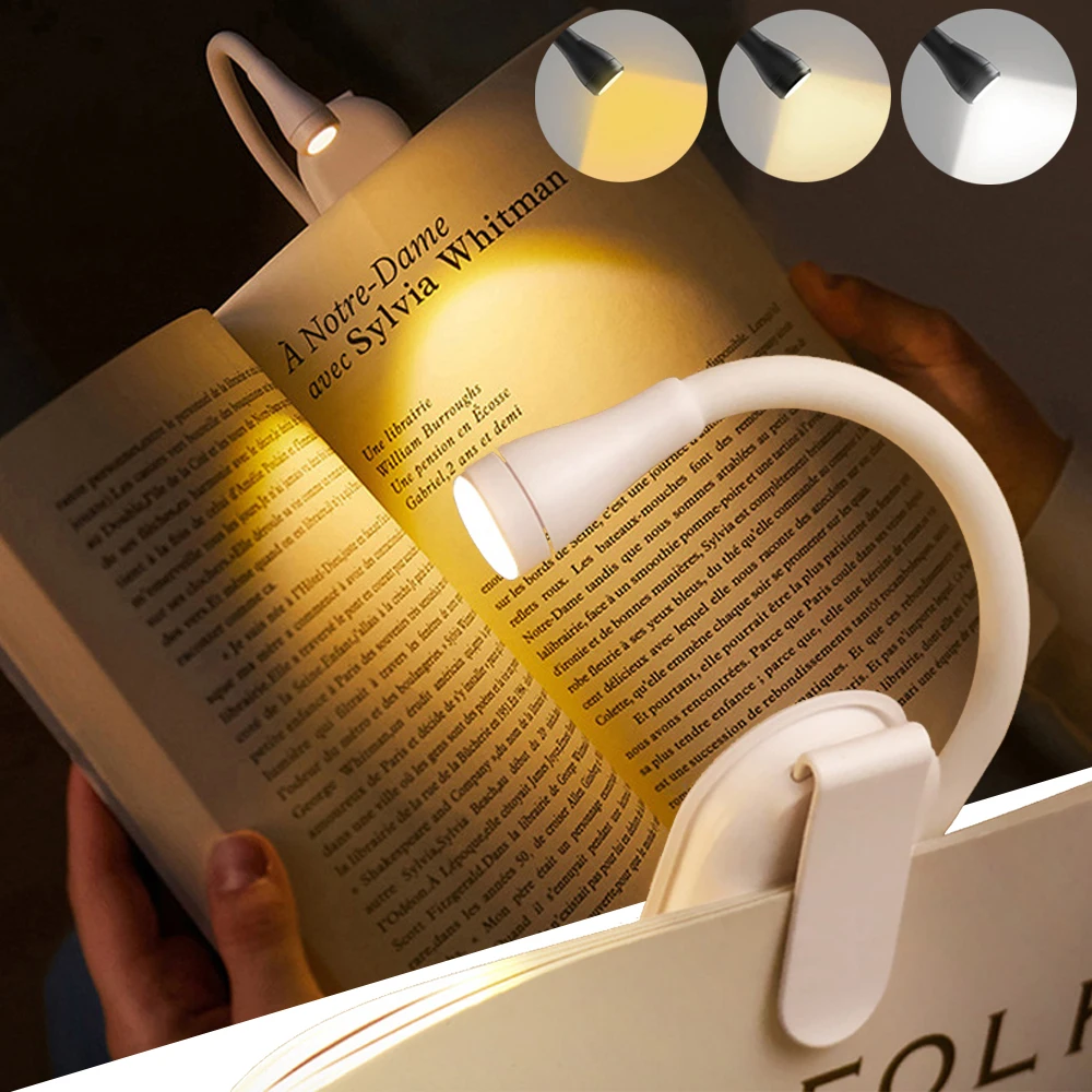Перезаряжаемые лампы для чтения книг в постели Светодиодная книжная ночница 3 цвета Бесступенчатый зажим яркости на лампе для чтения 0