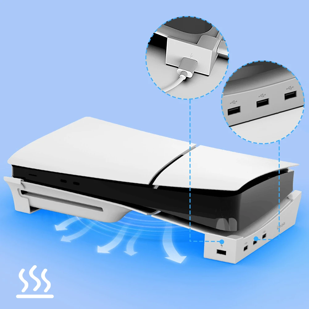 Для PS5 Slim Горизонтальный держатель с концентратором Держатель подставки 1 Быстрая зарядка и 3 передачи даты Порт USB 2.0 для Playstation 5 Slim 4