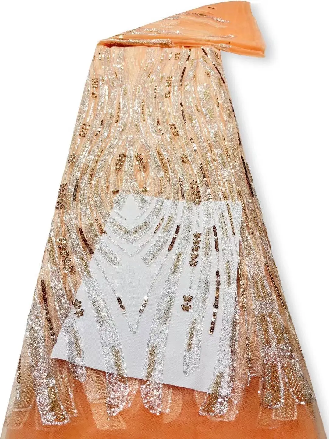  тюль кружевная ткань высокое качество африканская вышивка французский j-1302412 пайетки свадебное платье из бисера 3