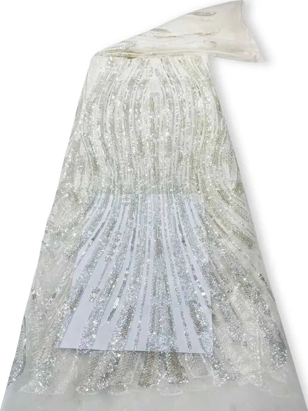  тюль кружевная ткань высокое качество африканская вышивка французский j-1302412 пайетки свадебное платье из бисера 4