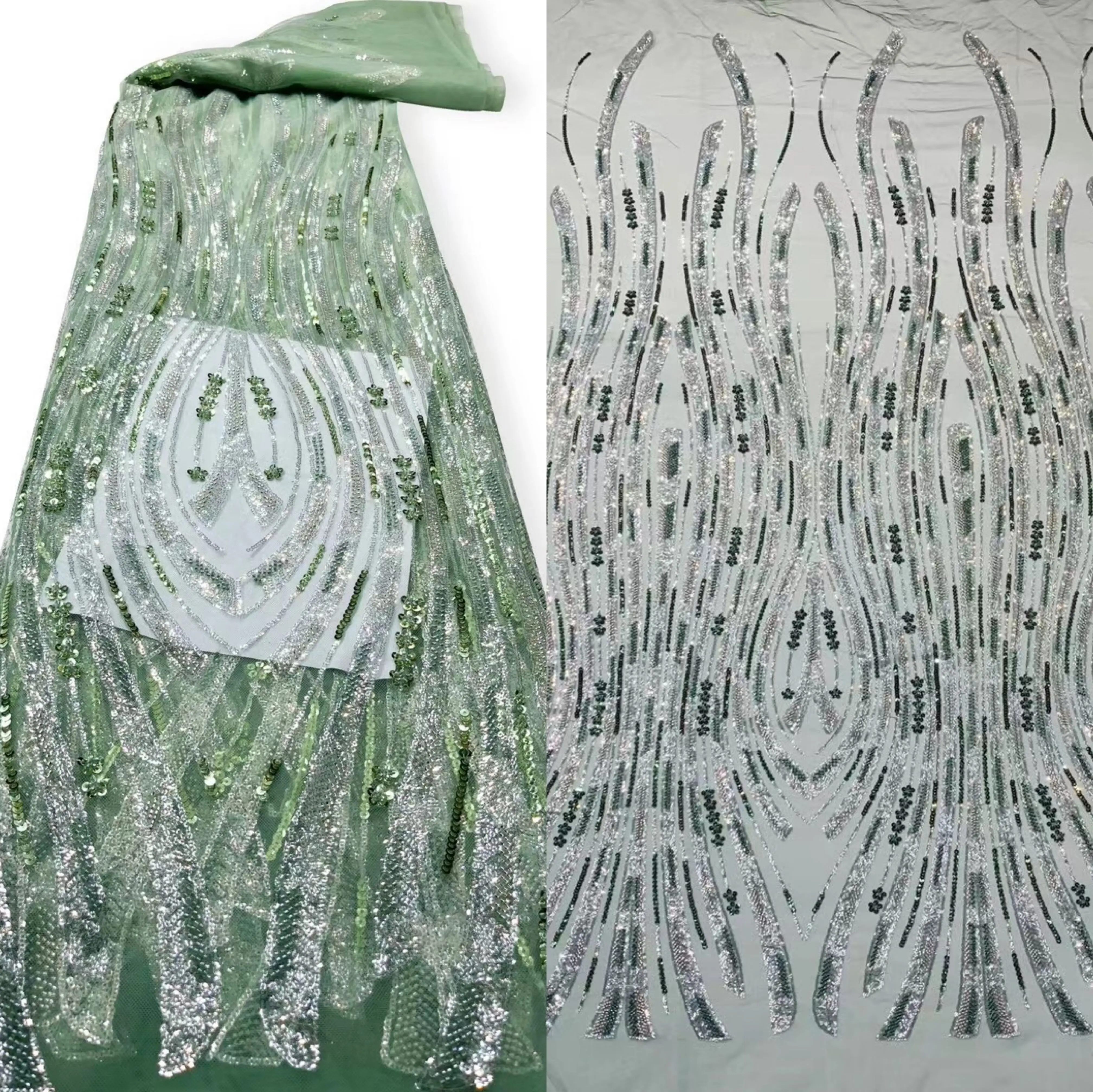  тюль кружевная ткань высокое качество африканская вышивка французский j-1302412 пайетки свадебное платье из бисера 5