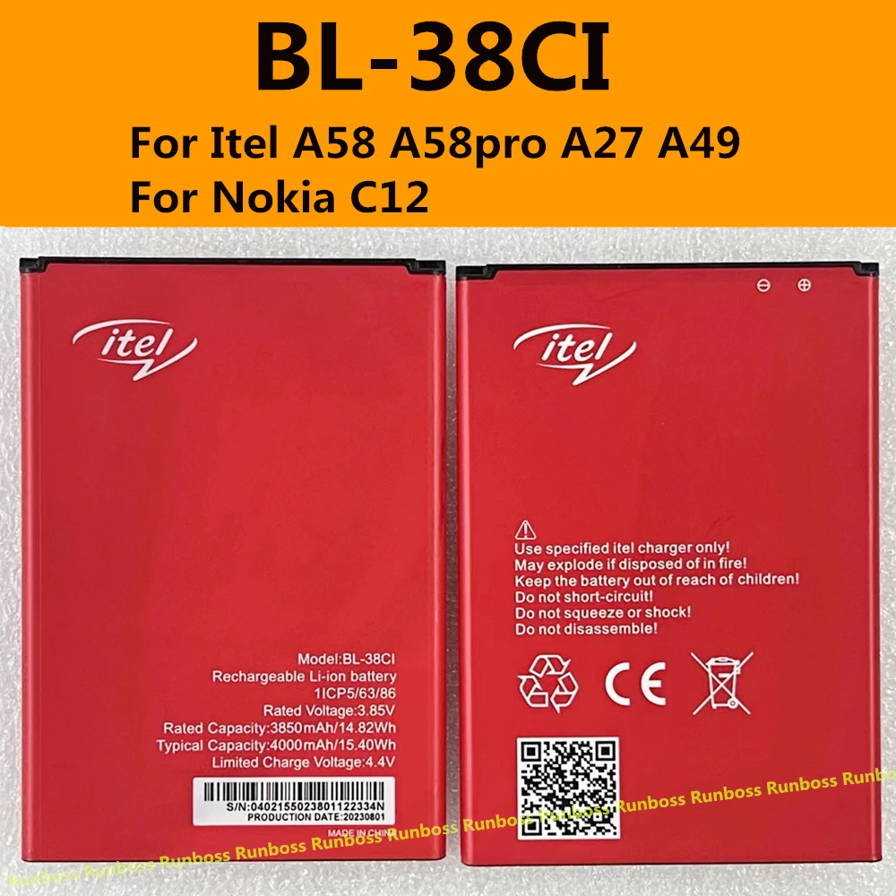 Оригинальный аккумулятор BL-38CI для Itel A58 A58pro A27 A49 Для мобильного телефона Nokia C12 3,85 В 3850 мАч