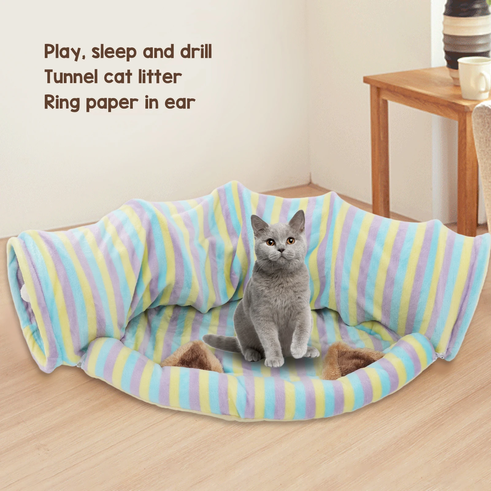  Cat Tunnel Bed Мягкая и удобная складная игрушка для кошек с ковриком для кошек, собак, кроликов 1