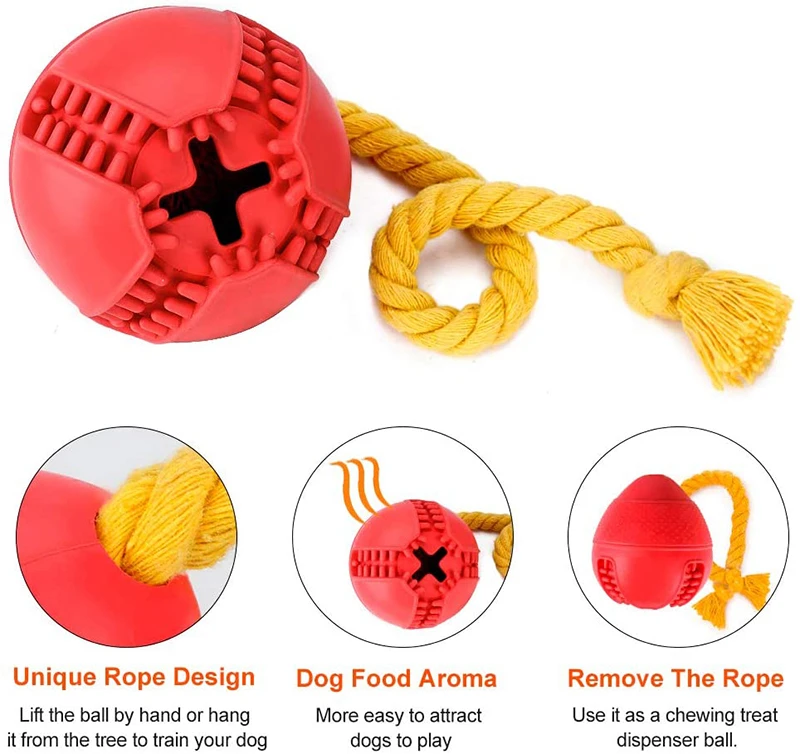 Benepaw Strong Rope Игрушки для собак Интерактивный нетоксичный резиновый мяч для раздачи пищи для маленьких больших собак Дрессировка домашних животных Чистка зубов 3