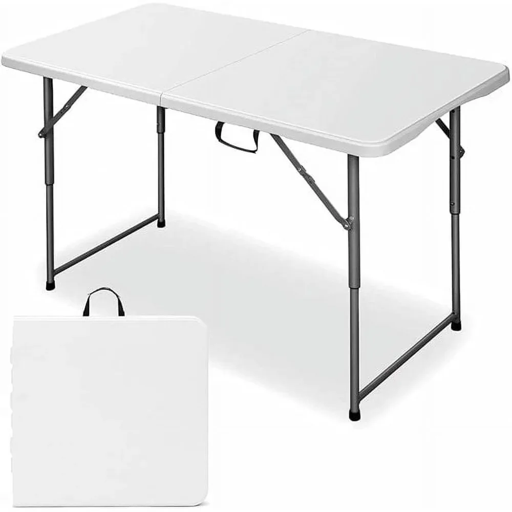 Походный стол белого цвета с прочной стальной рамой и ножками, подходящий для размещения в спальне