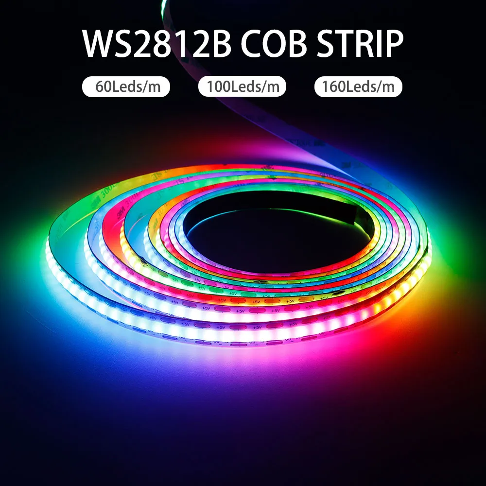 WS2812B Светодиодная лента RGBIC COB WS2812 Индивидуальная адресация высокой плотности 60/100/160 светодиодов/м Smart Dream Color COB Светодиодный светильник DC5V