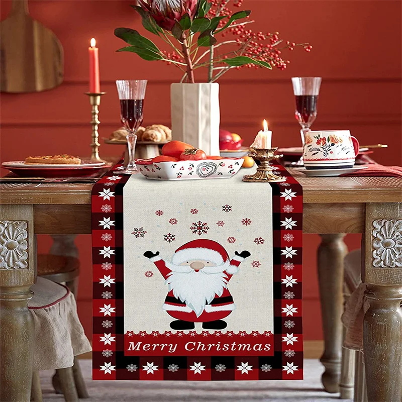 Новая рождественская скатерть Красная и белая снежинка Дед Мороз Настольный флаг Новогодняя вечеринка Украшение стола