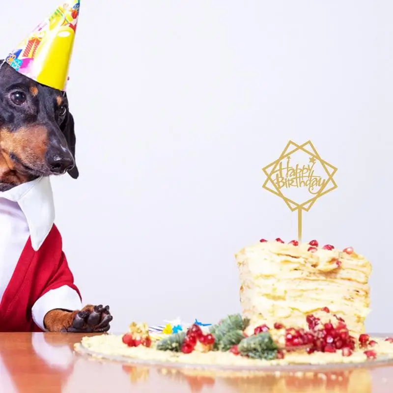С днем рождения Топпер для торта Акриловые Буквы Топперы Для Торта Принадлежности Для Вечеринок С Днем Рождения Золотой Цвет Украшения Для Торта Для Собак Питомец 3