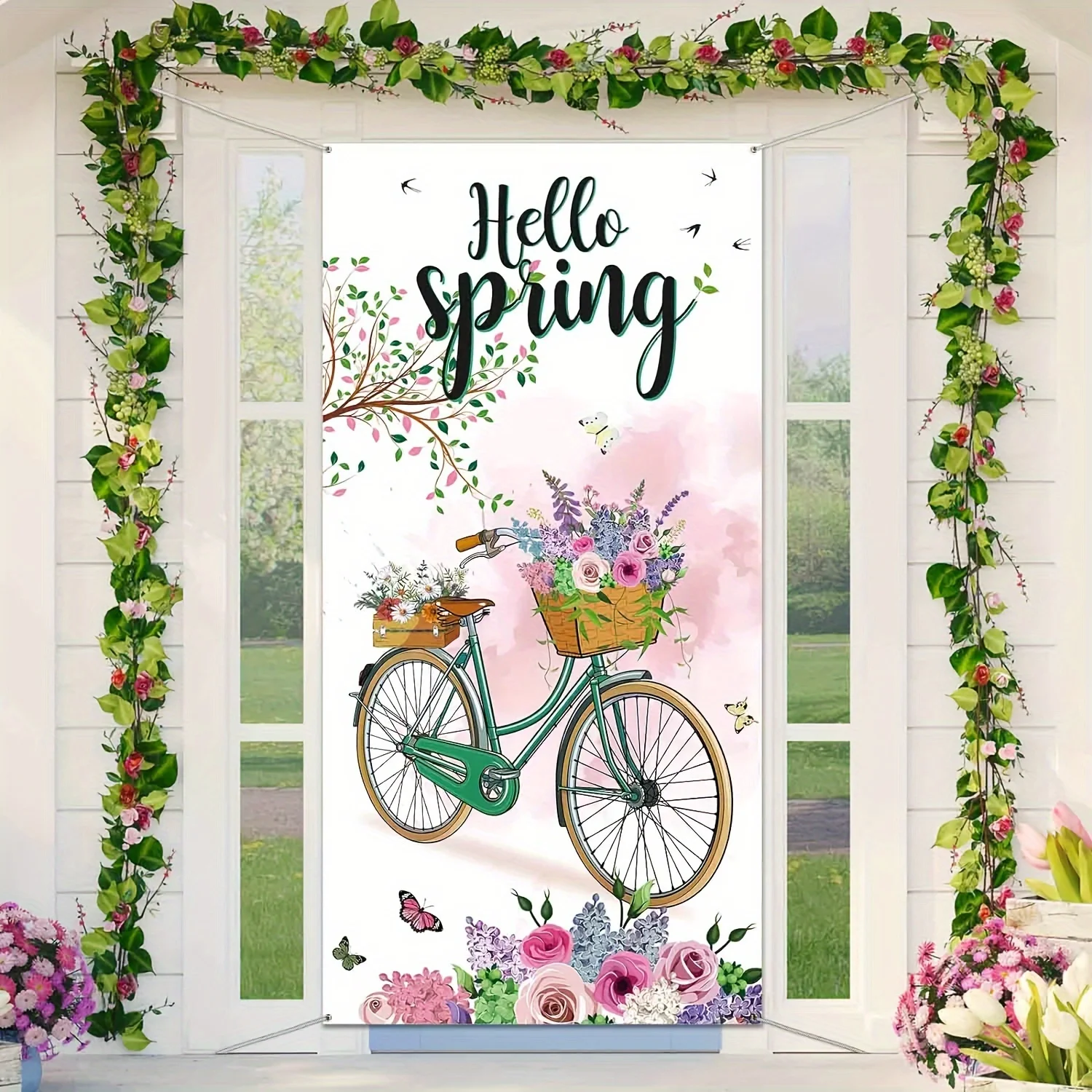 90 * 180 см Hello Winter Welcome крышка двери баннер, фон украшения зимней вечеринки, цветочный баннер велосипеда