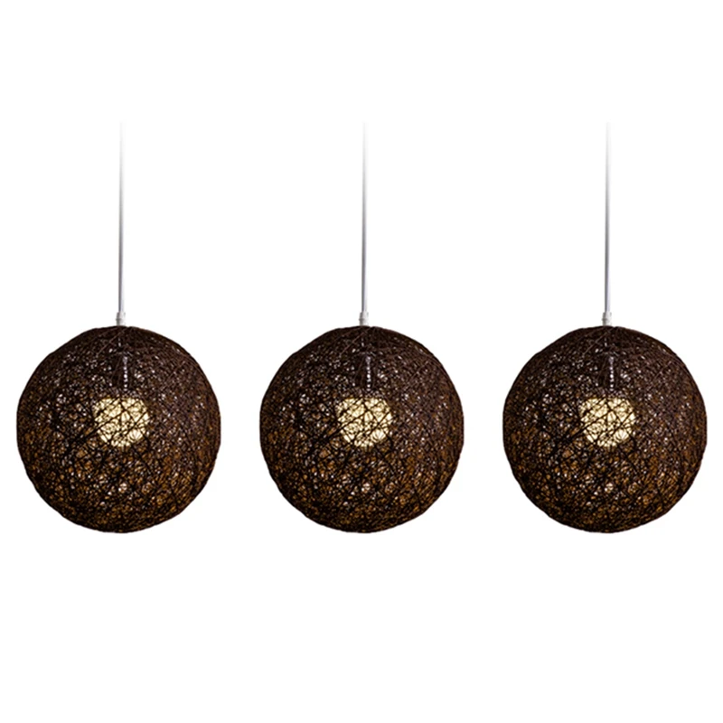 3X Кофейный бамбук, ротанг и джутовый шар Люстра Индивидуальное творчество Сферическое ротанговое гнездо Абажур
