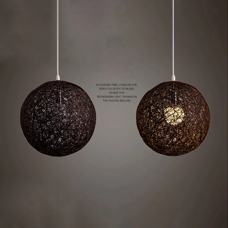 3X Кофейный бамбук, ротанг и джутовый шар Люстра Индивидуальное творчество Сферическое ротанговое гнездо Абажур 1
